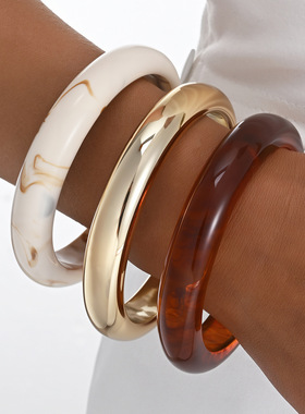 Women Bracelet欧美轻奢镜面宽边手镯创意感简约气质时尚个性手环