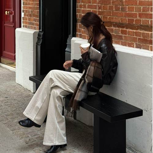 R-HER【白牛长裤】纯白休闲百搭高腰显瘦直筒垂感牛仔长裤RP50KF9 - 图0