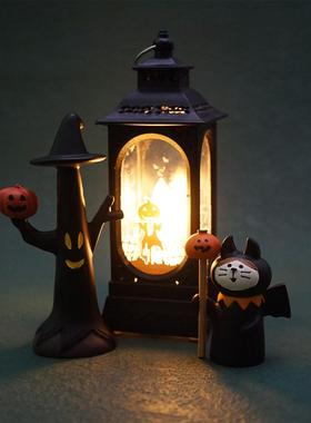 zakka万圣节背景摆件 猫咪南瓜小夜灯发光黑猫酒吧氛围感道具装饰