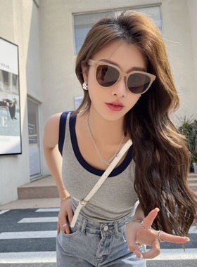 新款奶咖色网红情侣墨镜防晒防紫外线高级感红豆刘亦菲同款太阳镜
