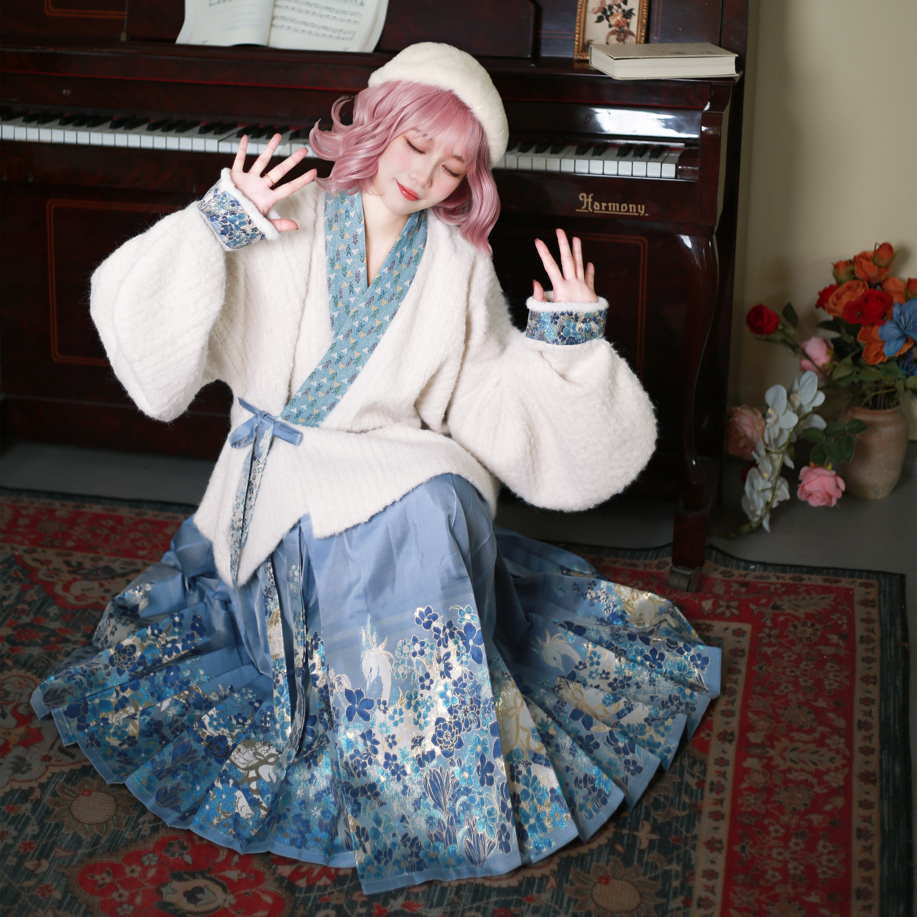 醒春集【雪野月光】明制汉服交领比甲交领袄加绒定织妆花蓝色日常,淘宝优惠券,粉丝福利购,淘宝优惠卷