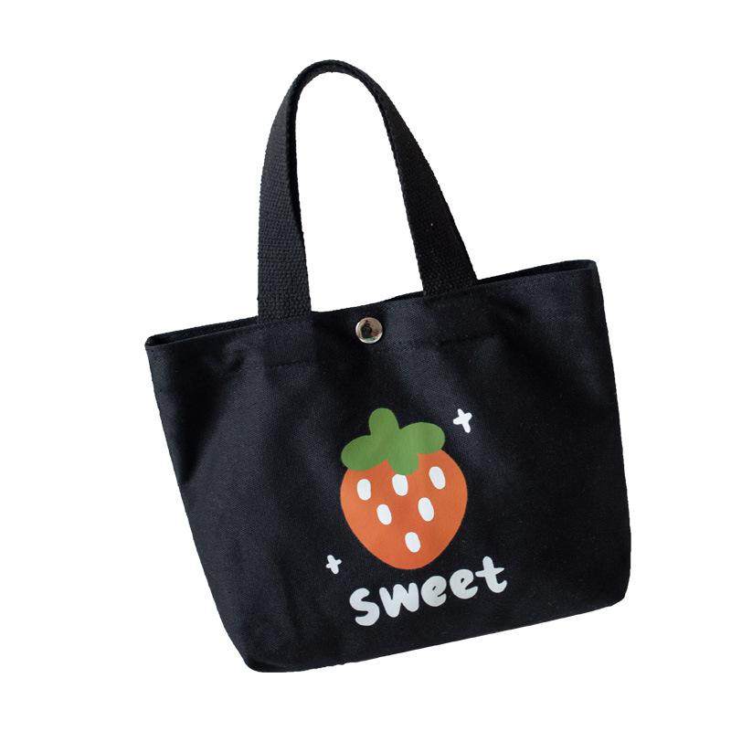 草莓印花帆布手提包女韩国可爱外出饭盒便当手提袋女小包包,淘宝优惠券,粉丝福利购,淘宝优惠卷