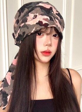 复古迷彩堆堆帽女显脸小百搭