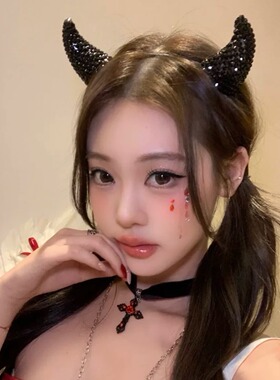 万圣节COS镶钻黑红恶魔角发箍