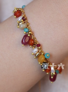 张十六铜合金复古百搭七彩手链