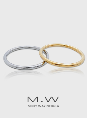 M.W18K白金素圈戒指男女情侣对戒