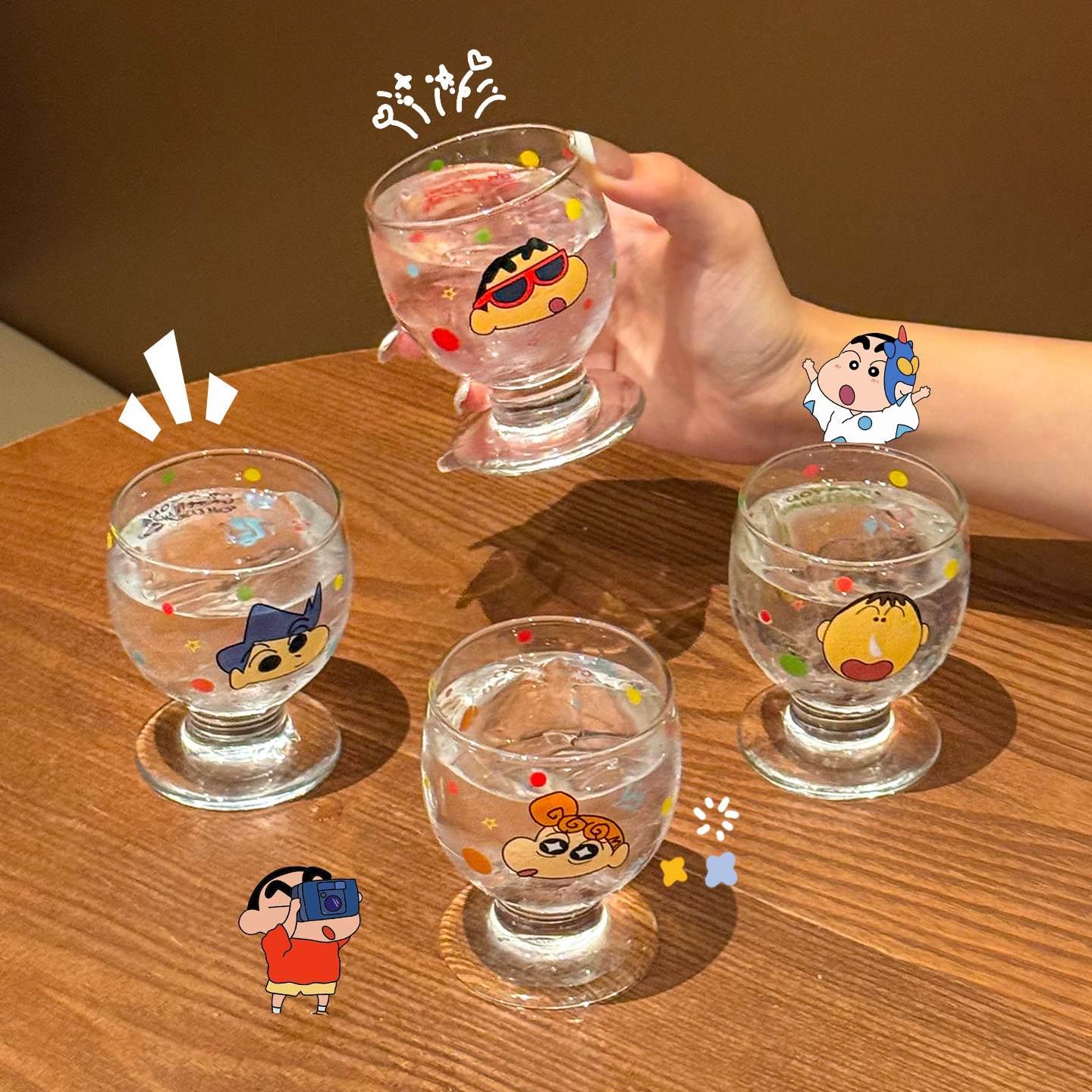 正版蜡笔小新玻璃水杯可爱风卡通杯子高颜值女士情侣调酒杯啤酒杯,淘宝优惠券,粉丝福利购,淘宝优惠卷