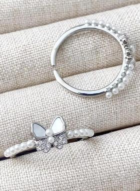 甜美精致小巧微镶蝴蝶珍珠戒指