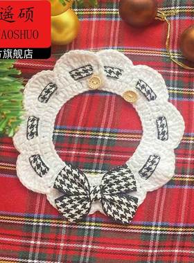 宠物新年猫咪围脖宠物项圈针织口水巾狗狗围兜公主领结樱桃围巾脖