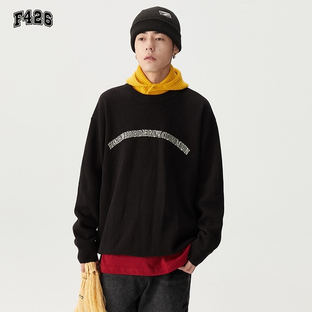 F426 National Trend Brand Four-Color Letter Line Embroidery Sweater