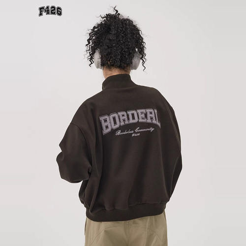 【F426奥莱店】国潮牌情侣街头嘻哈宽松os小高领分割外套春季 - 图1