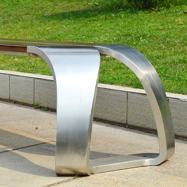 户外不锈钢公园椅子庭院室外休闲座椅防腐木铁艺实木长条凳子 - 图2