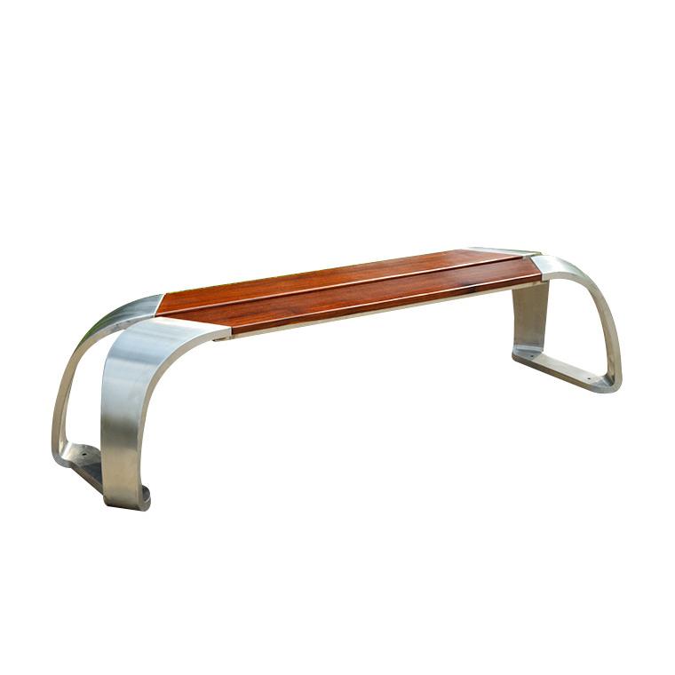 户外不锈钢公园椅子庭院室外休闲座椅防腐木铁艺实木长条凳子 - 图3