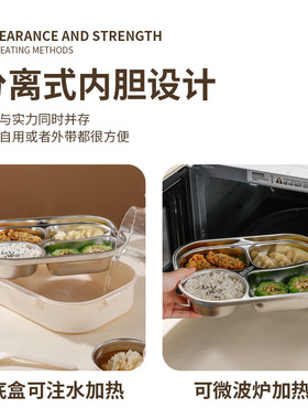 304不锈钢餐盘保温饭盒食堂加深大容量分格便当盒上班族学生饭盒