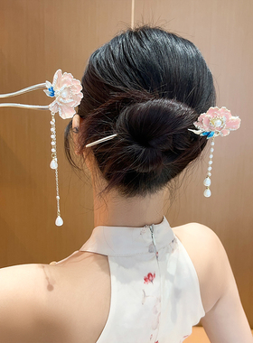 国风牡丹花U型发簪汉服配饰