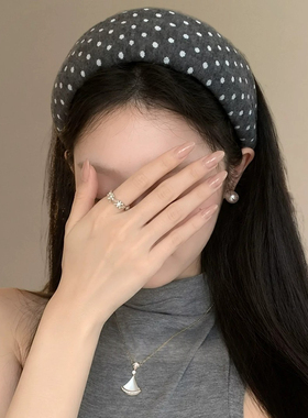 四季韩系复古灰波点宽边发箍女