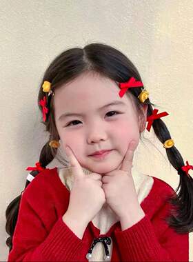 新年女童红色蝴蝶结金元宝发圈