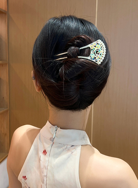 月下佳人！扇形U型发簪！新中式发钗后脑勺簪子汉服旗袍盘发器女