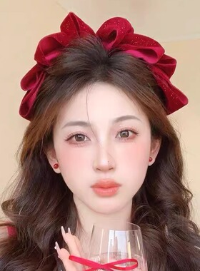 名狐红色丝绒蝴蝶结头饰