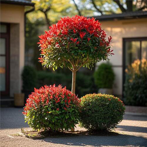 高杆红叶石楠球树苗小杯火焰红篱笆围墙绿化工程色块庭院四季植物 - 图2