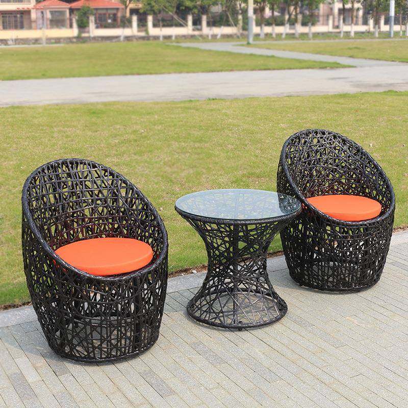 休闲桌椅三件套咖啡厅水吧户外藤椅室外阳台庭院铁艺藤编桌椅组合,淘宝优惠券,粉丝福利购,淘宝优惠卷