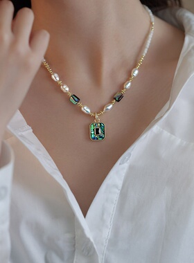 淡水珍珠鲍鱼贝母吊坠项链女轻奢小众气质网红时尚马蹄螺锁骨链