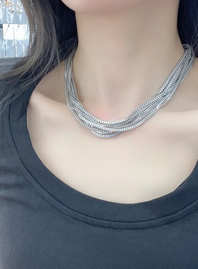 欧美冷淡风多层金属盒子链项链