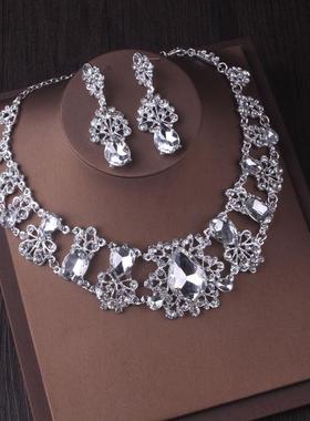 热卖高端大气水晶欧式项链耳环婚纱套链大水钻奢华新娘结婚配饰品