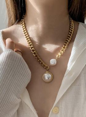 夸张金色粗链大珍珠项链女毛衣链夏卫衣欧美潮人网红时尚不掉色