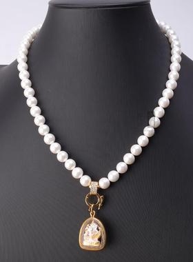 新款唐卡佛牌链子8mm珍珠项链镶钻快拆扣短款时尚大气女款吊坠挂