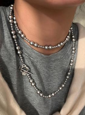 小香风OT扣澳白色长款双层叠戴珍珠毛衣项链女高端轻奢高级感颈链