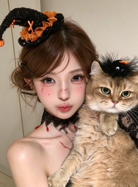 万圣节头饰蕾丝女巫礼帽发夹猫咪