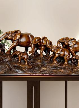 大象摆件客厅玄关电视柜博古架吉祥七象木雕装饰乔迁新房工艺礼品