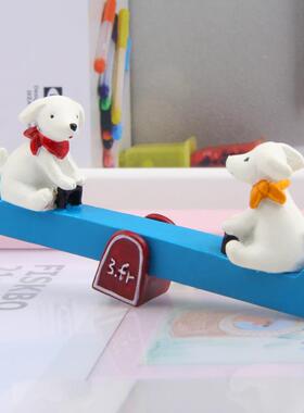 小清新韩版两只小狗玩跷跷板园艺苔藓多肉花插插件道具 拍摄道