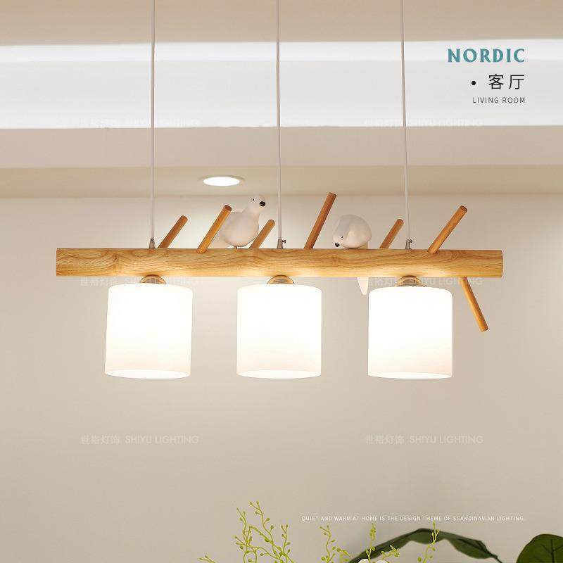 北欧现代简约实木餐厅吊灯创意个性led小鸟吊灯日式原木灯饰吊灯,淘宝优惠券,粉丝福利购,淘宝优惠卷