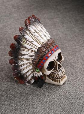 印第安人骷髅头模型树脂骷髅头酒吧创意装饰品恐怖道具个性摆件