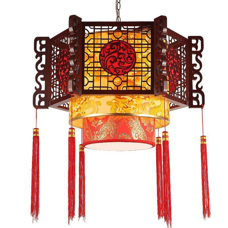 新中式吊灯古典木艺酒店饭店仿古宫殿火锅店餐厅包厢大厅六角灯笼,淘宝优惠券,粉丝福利购,淘宝优惠卷