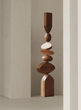 酒店样板间实木雕塑艺术落地摆件售楼处楼梯口玄关竖高装饰品摆设