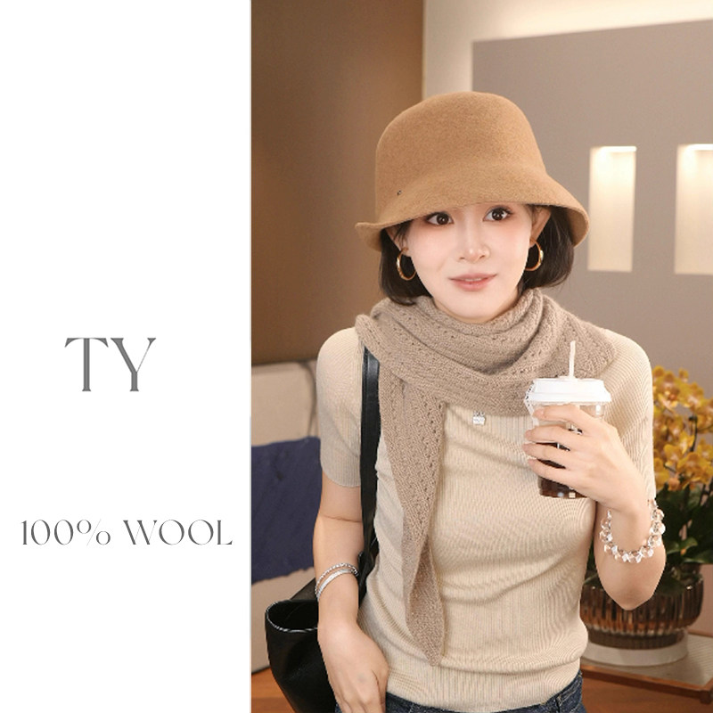 高级感羊毛渔夫帽秋冬黑色礼帽女帽子2025新款超好看的大头围冷帽