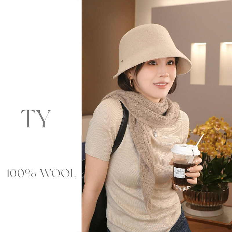 100%纯羊毛赫本风帽子女冬显脸小百搭气质千金盆帽法式复古渔夫帽,淘宝优惠券,粉丝福利购,淘宝优惠卷