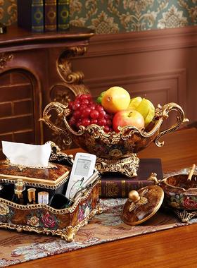 欧式家居软装装饰品摆设美式客厅水果碗纸巾盒烟灰缸茶几套装摆件