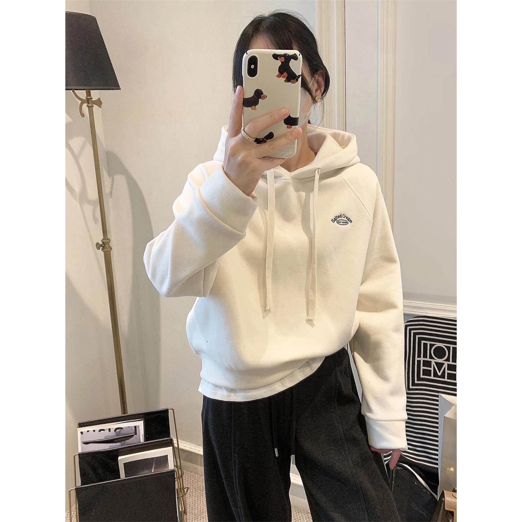 短款连帽卫衣女2025秋冬新款加绒加厚刺绣长袖上衣小个子套头外套,淘宝优惠券,粉丝福利购,淘宝优惠卷