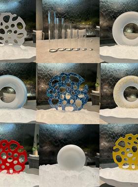 密胺刺身摆盘装饰镂空圆形海鲜姿造背景镂空圆环盘高档装饰盘摆件