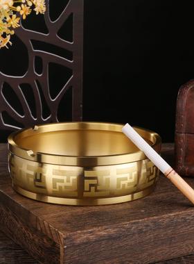 百福纯黄铜烟灰缸家用酒店客厅茶桌办公室高端上档桌面工艺品摆件