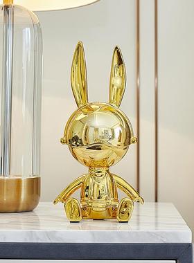 卡通可爱兔子摆件金色轻奢高档电视柜酒柜样板间壁龛展示银色装饰