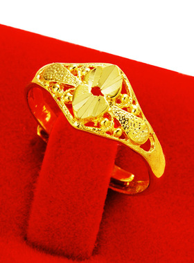 越南沙金戒指女款仿真黄色戒子活口可调节时尚饰品久不褪色防过敏