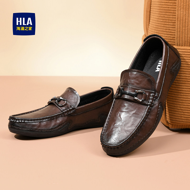 海澜之家豆豆鞋男2025年新款秋季透气套脚公务一脚蹬休闲真皮皮鞋,淘宝优惠券,粉丝福利购,淘宝优惠卷