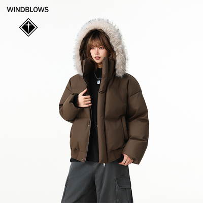 WIND BLOWS棉衣连帽外套男女同款2025冬新款棉服加厚保暖面包服