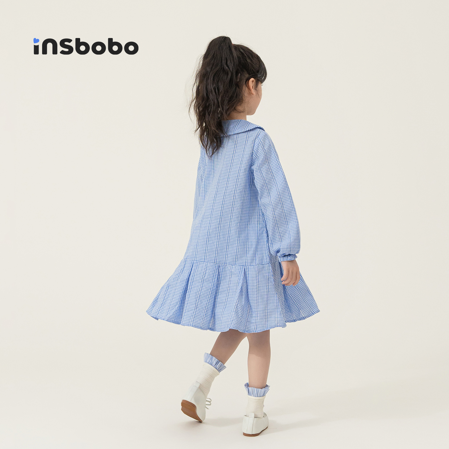 INSbobo女童连衣裙秋装新款儿童长袖裙子女孩甜美娃娃领衣服童装 - 图1