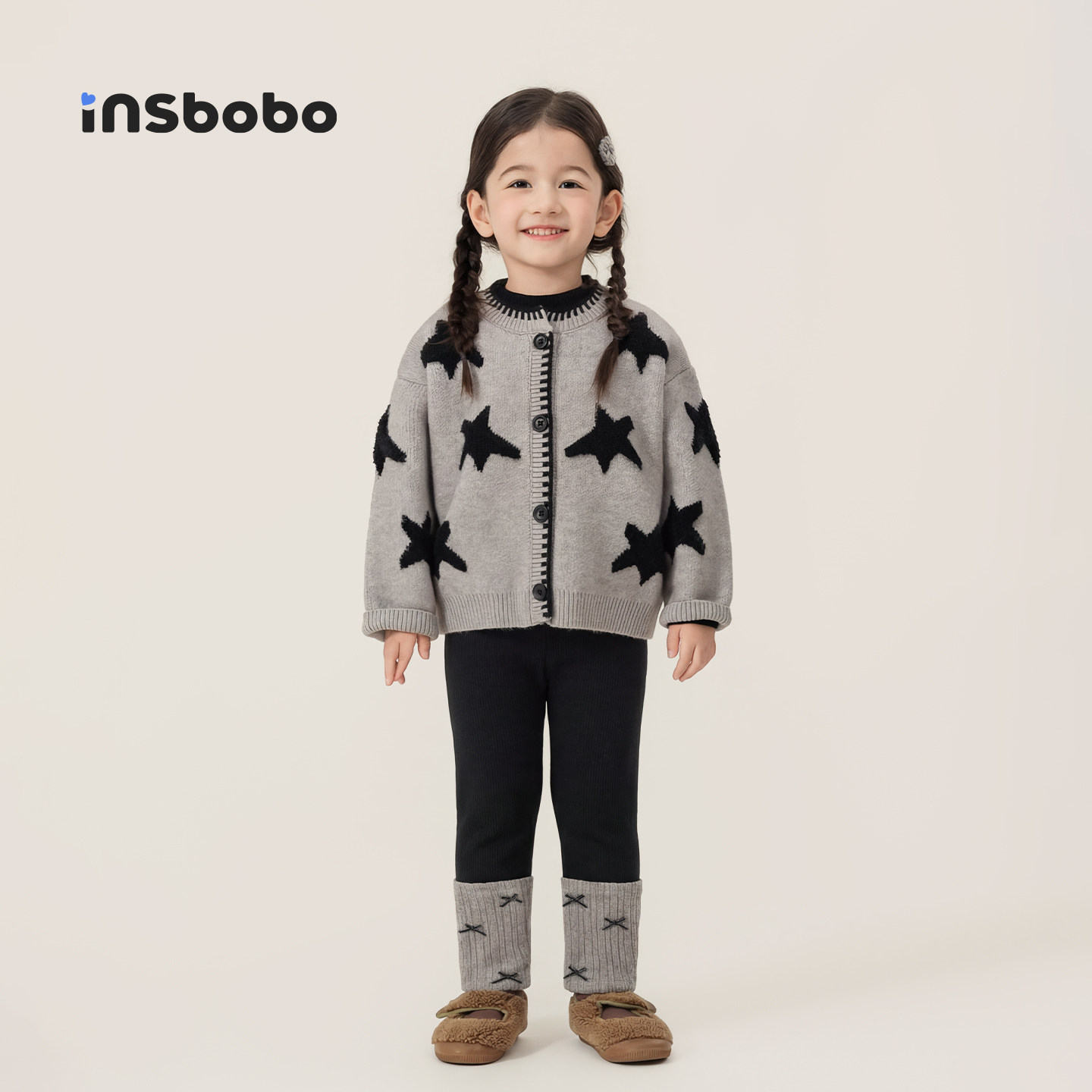 INSbobo童装女童冬装套装儿童开衫外套女孩加绒打底裤宝宝针织衫,淘宝优惠券,粉丝福利购,淘宝优惠卷